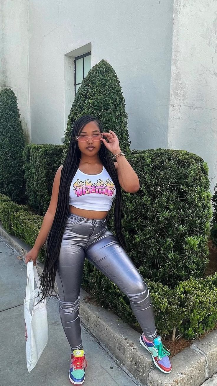 Metallic Jeans and Graphic Crop Top